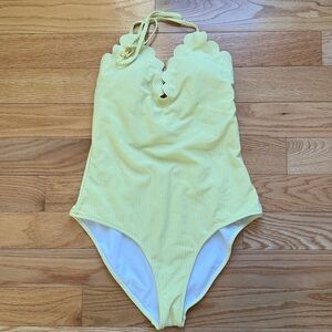Jessica Simpson Striped Scalloped One Piece Swimsuit in Lemon Sz Large NWT